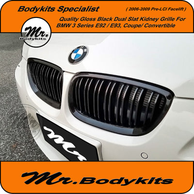 BMW 3 Series E92 E93 Coupe/Convertible 2006-2009 Front Bumper Kidney Grille Pre LCI, Double Slat Gloss Black
