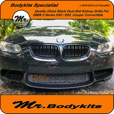 BMW 3 Series E92 E93 Coupe/Convertible 2010-2013 Front Bumper Kidney Grille LCI, Double Slat Gloss Black