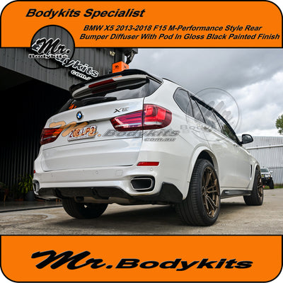 BMW F15 X5 2013-2018 M-performance Style Rear Diffuser for M-Sport Bumper, Gloss Black