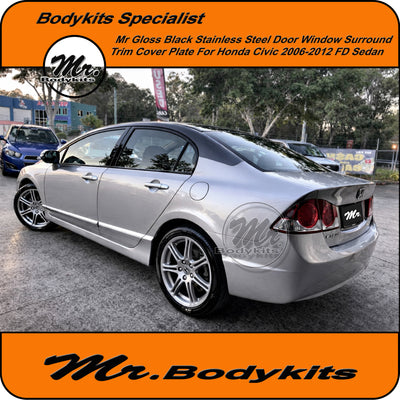 stainless steel Gloss Black window Trim cover plate For Honda Civic 2006-2012 FD 8Th Gen