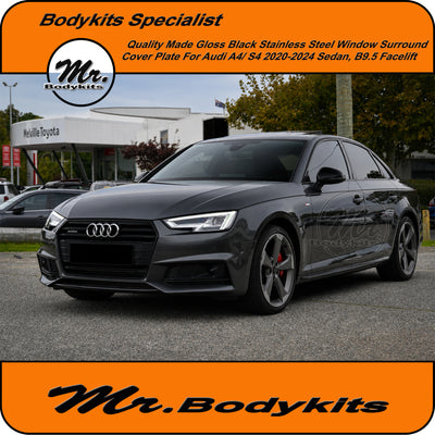 Gloss Black Door Window Door Trim Set For Audi A4/S4 2020-2024 Sedan B9/ B9.5, Stainless Steel