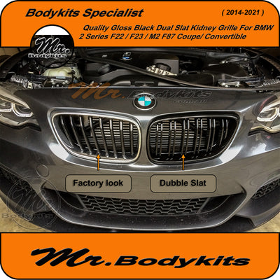 Quality BMW F22/ F23 2 Series / F87 M2 Front Bumper Kidney Grille for 2014-2020, Double Slat Gloss Black