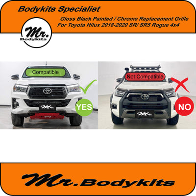 Toyota Hilux 2018-2020 N80 Gloss Black/Chrome Honeycomb Front Grille, SR SR5 Rogue