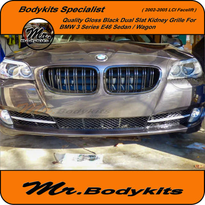 BMW 3 Series E46 LCI Sedan / Wagon 2002-2005 Front Bumper Kidney Grille, Double Slat Gloss Black