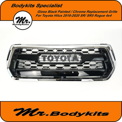 Toyota Hilux 2018-2020 N80 Gloss Black/Chrome Honeycomb Front Grille, SR SR5 Rogue