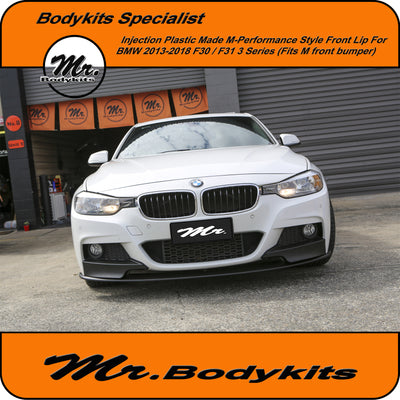 M Style Front Lip Spoiler For BMW F30/F31 2013-2018 (Fits M-Performance Bumper) - Gloss Black / Matte Black