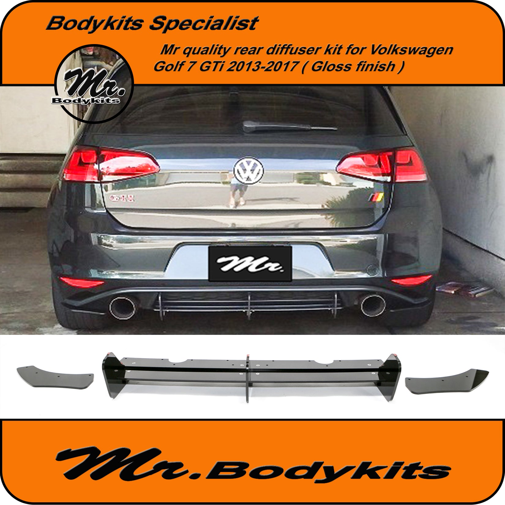 Rear Diffuser For Volkswagen VW Golf 7 / MK VII GTI Factory Bumper 201 - Mr  Bodykits