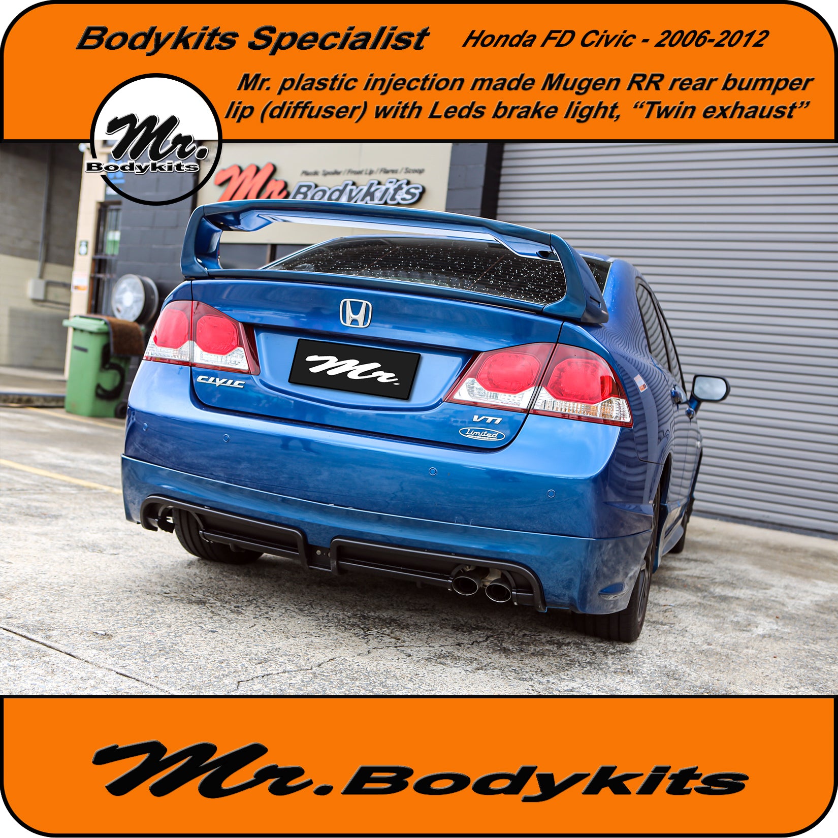 06 Honda Civic Rear Bumper Plastic Mugen RR Rear Bumper Diffuser Lip For Honda Civic 2006-2012 FD