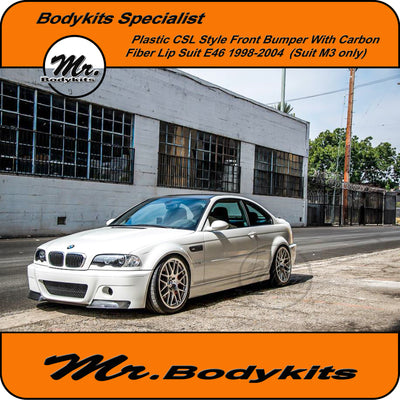 BMW E46 M3 CSL Style Plastic Front Bumper Bar with Carbon Fibre Lip for M3 1998-2004