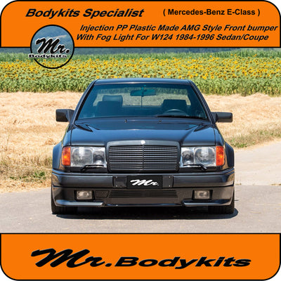 Mercedes Benz E-Class W124 Plastic AMG Style Full Front Bumper w/ Fog Lights For 1984-1996 Sedan / Coupe