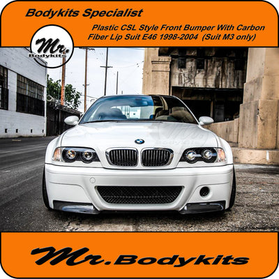 BMW E46 M3 CSL Style Plastic Front Bumper Bar with Carbon Fibre Lip for M3 1998-2004