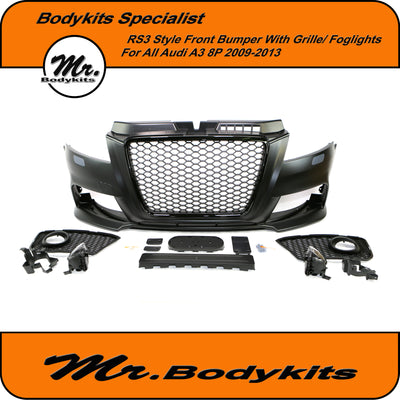 RS3 Style Complete Front Bumper With Grille/ Foglight For All Audi A3 2009-2013 8P