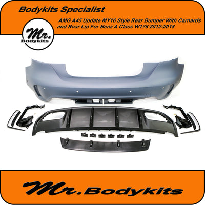 Mercedes Benz A Class W176 AMG A45 Update Style Rear Bumper With Canards/Lip 2012-2018, Mr Bodykits