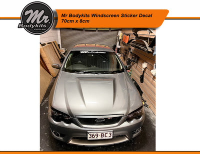 Mr Bodykits Windscreen Sticker Decal 70cm x 8cm, Grey On White Border.