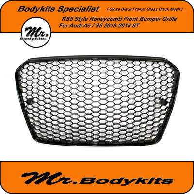 Mr. Gloss Black RS5 Style Honeycomb Front Bumper Grille For Audi A5/ S5 2013-2016 8T