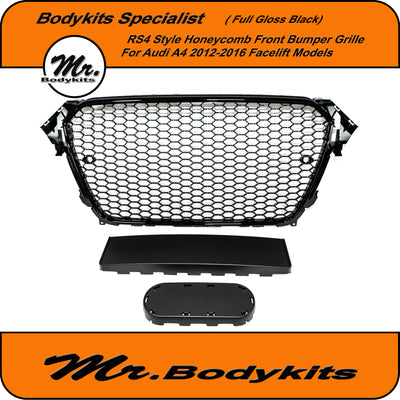 Mr Gloss Black RS4 Style Honeycomb Front Bumper Grille For Audi A4 / S4 B8 2012-2016