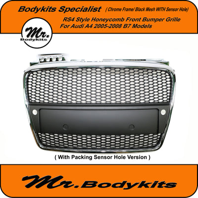 Mr. Chrome Frame RS4 Style Honeycomb Front Bumper Grille For Audi A4 B7 2005-2008