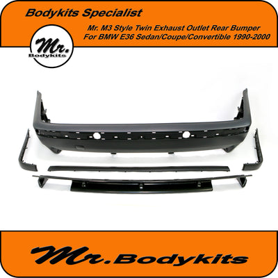 Mr. M3 Style Rear Bumper With Dual Exhaust Diffuser-BMW E36 Coupe/Sedan/Convertible