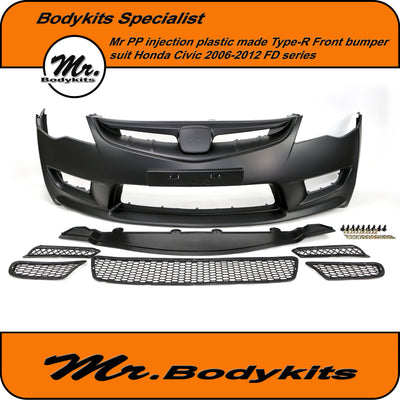 Honda Civic FD Type-R Style Plastic Front Bumper For 2006-2012 Sedan 8th Gen (w/ Optional Front Lip)
