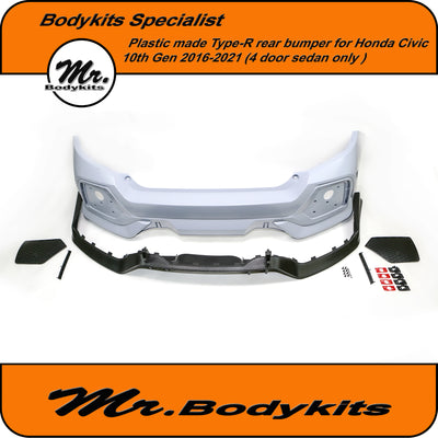 Mr. Type-R Full Rear Bumper With Lip For Honda Civic 2016-2021 10th Gen FC/FK (Sedan only)