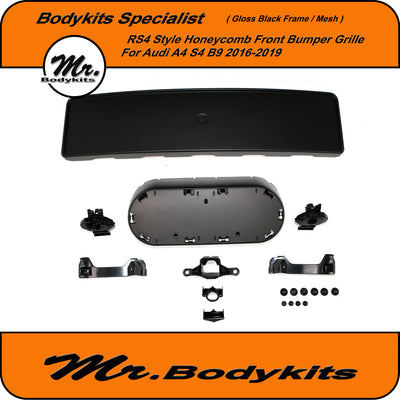 Mr Gloss Black RS4 Style Honeycomb Front Bumper Grille For Audi A4/ S4 B9 2016-2019