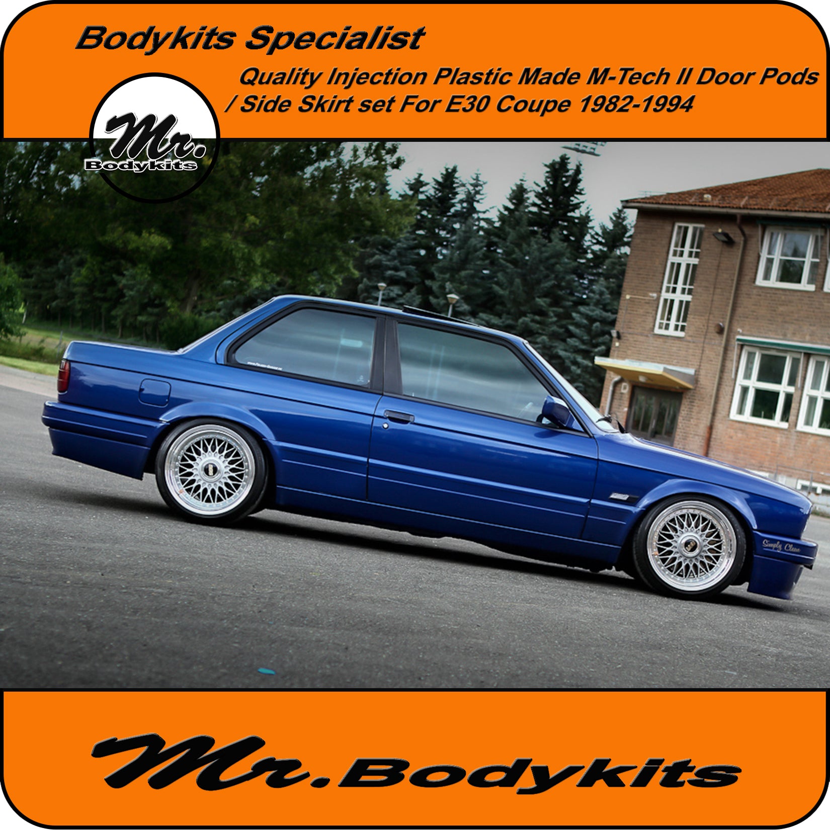 SS Tuning E30 Parts – Door Panel Side Pod Addon Set For BMW E30 Coupe Mtech 2 M Technic – Primed White