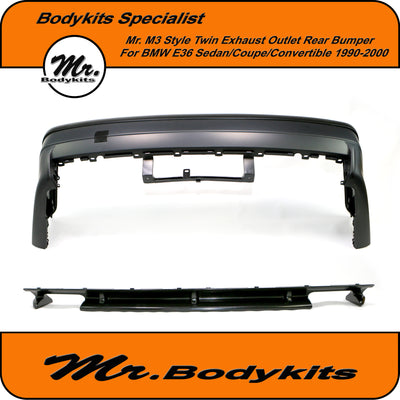 Mr. M3 Style Rear Bumper With Dual Exhaust Diffuser-BMW E36 Coupe/Sedan/Convertible