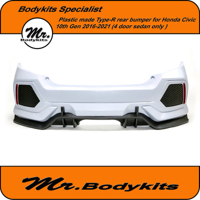 Mr. Type-R Full Rear Bumper With Lip For Honda Civic 2016-2021 10th Gen FC/FK (Sedan only)
