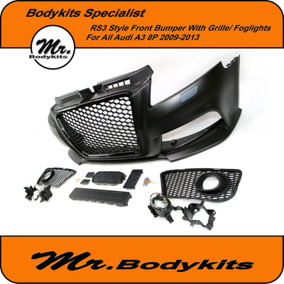 RS3 Style Complete Front Bumper With Grille/ Foglight For All Audi A3 2009-2013 8P