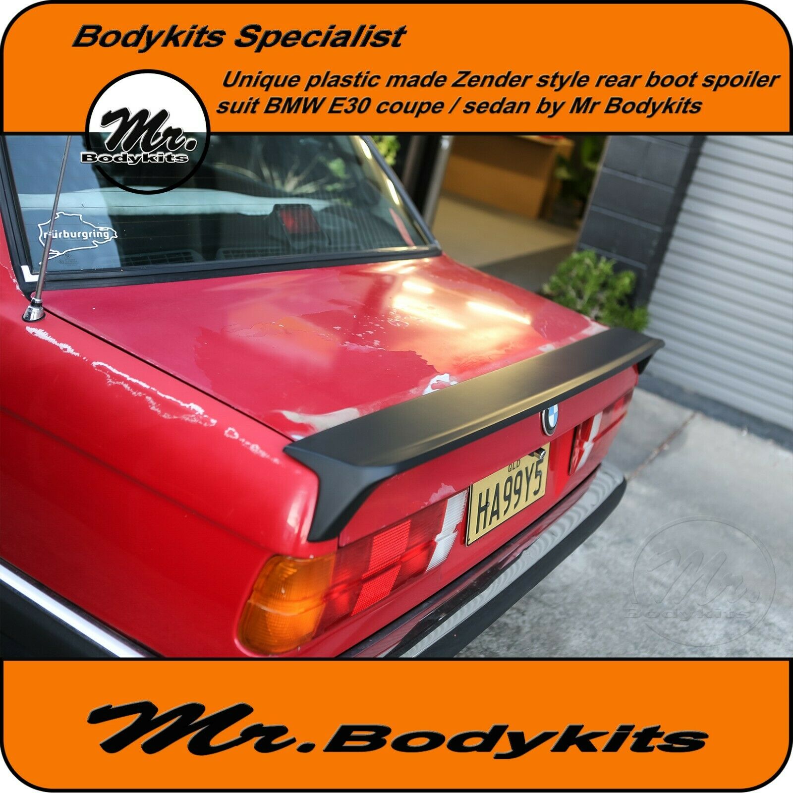 Mr Bodykits M-Tech 1 (M1) Style Rear Boot Spoiler – Unpainted Black Plastic – For BMW E30 Coupe/4 Door