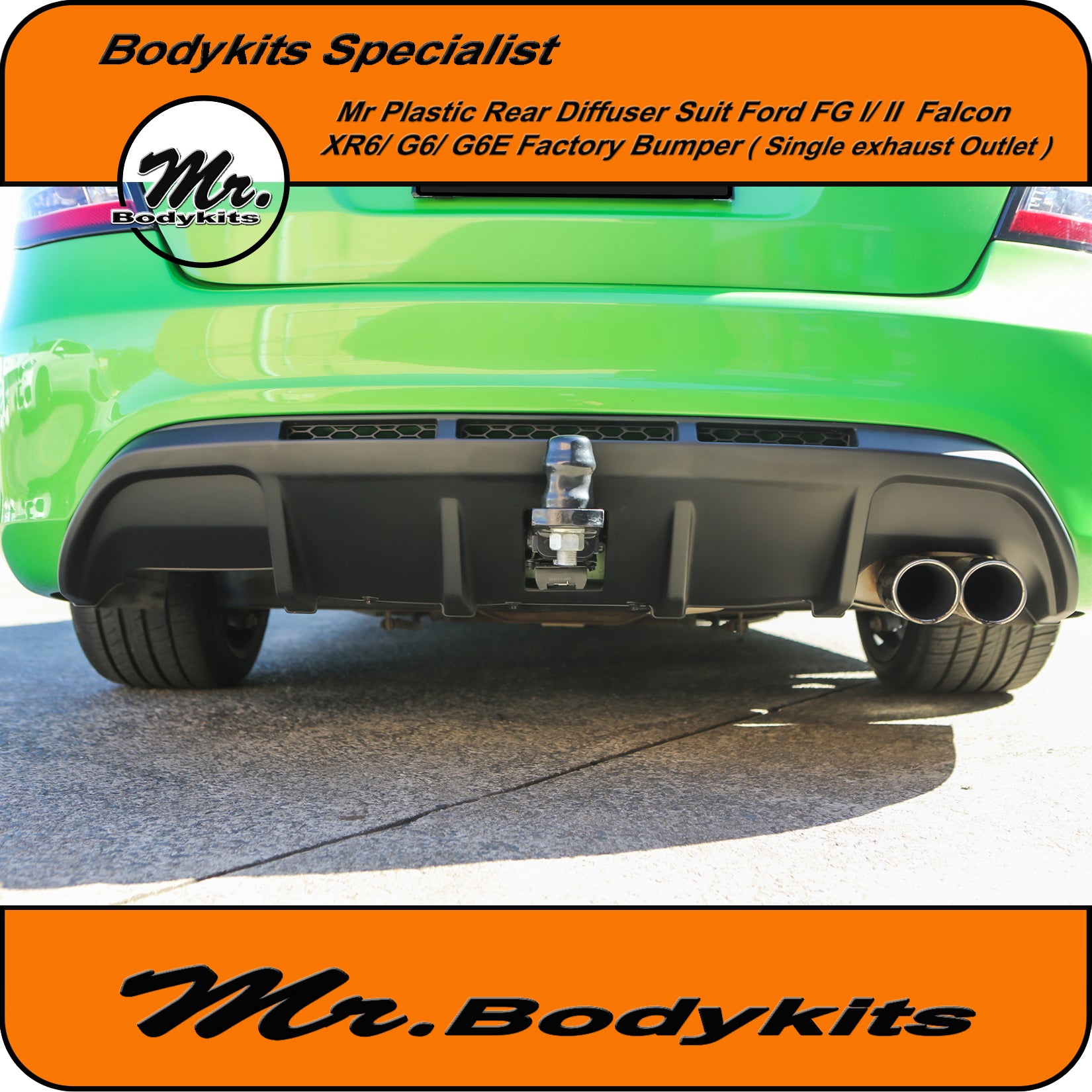 Mr Rear Bumper Diffuser Plastic Single Exhaust Outlet For Ford Falcon ...