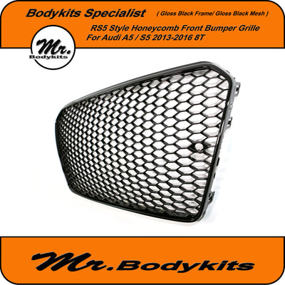Mr. Gloss Black RS5 Style Honeycomb Front Bumper Grille For Audi A5/ S5 2013-2016 8T