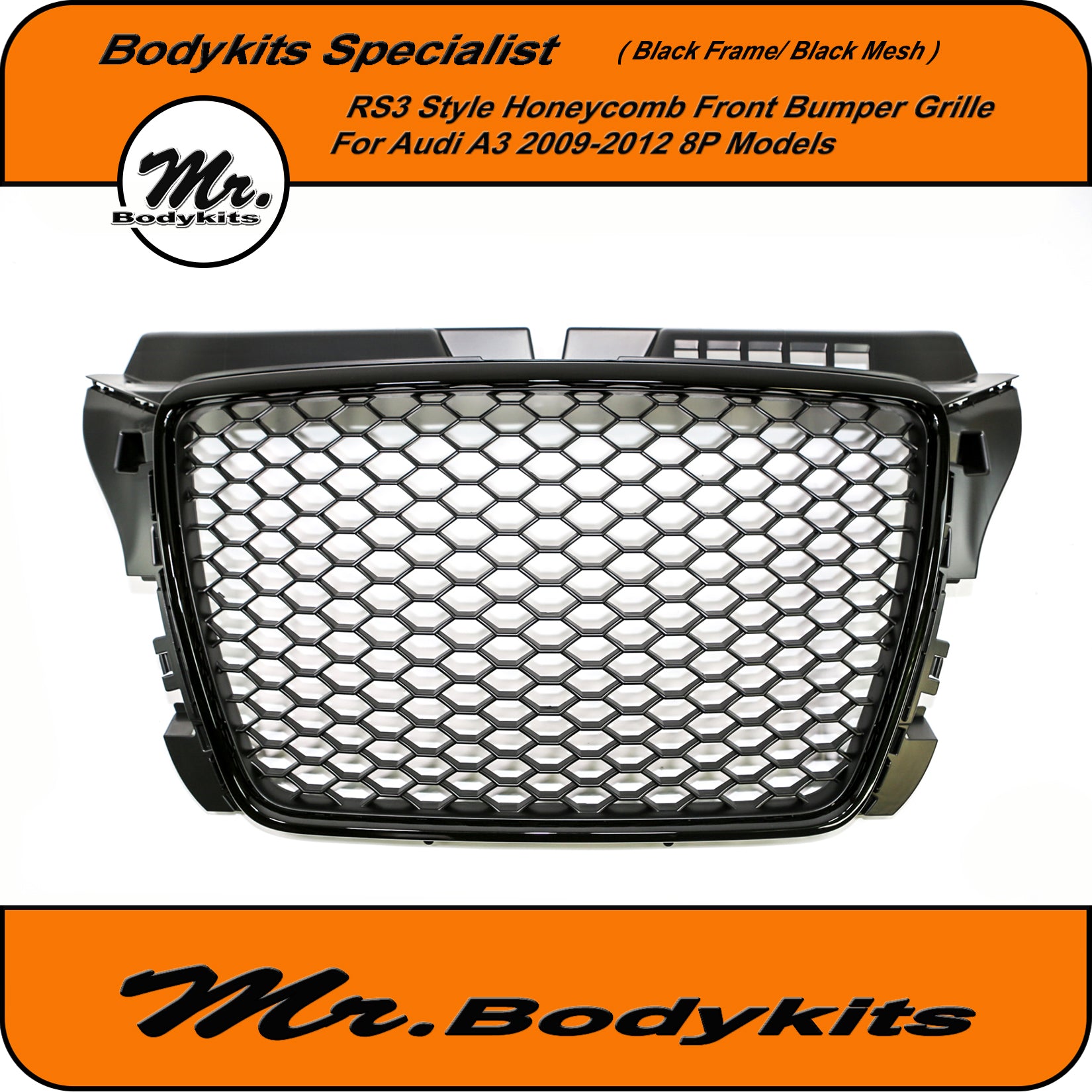 Mr. Gloss Black Surround RS3 Style Honeycomb Front Bumper Grille For A - Mr  Bodykits