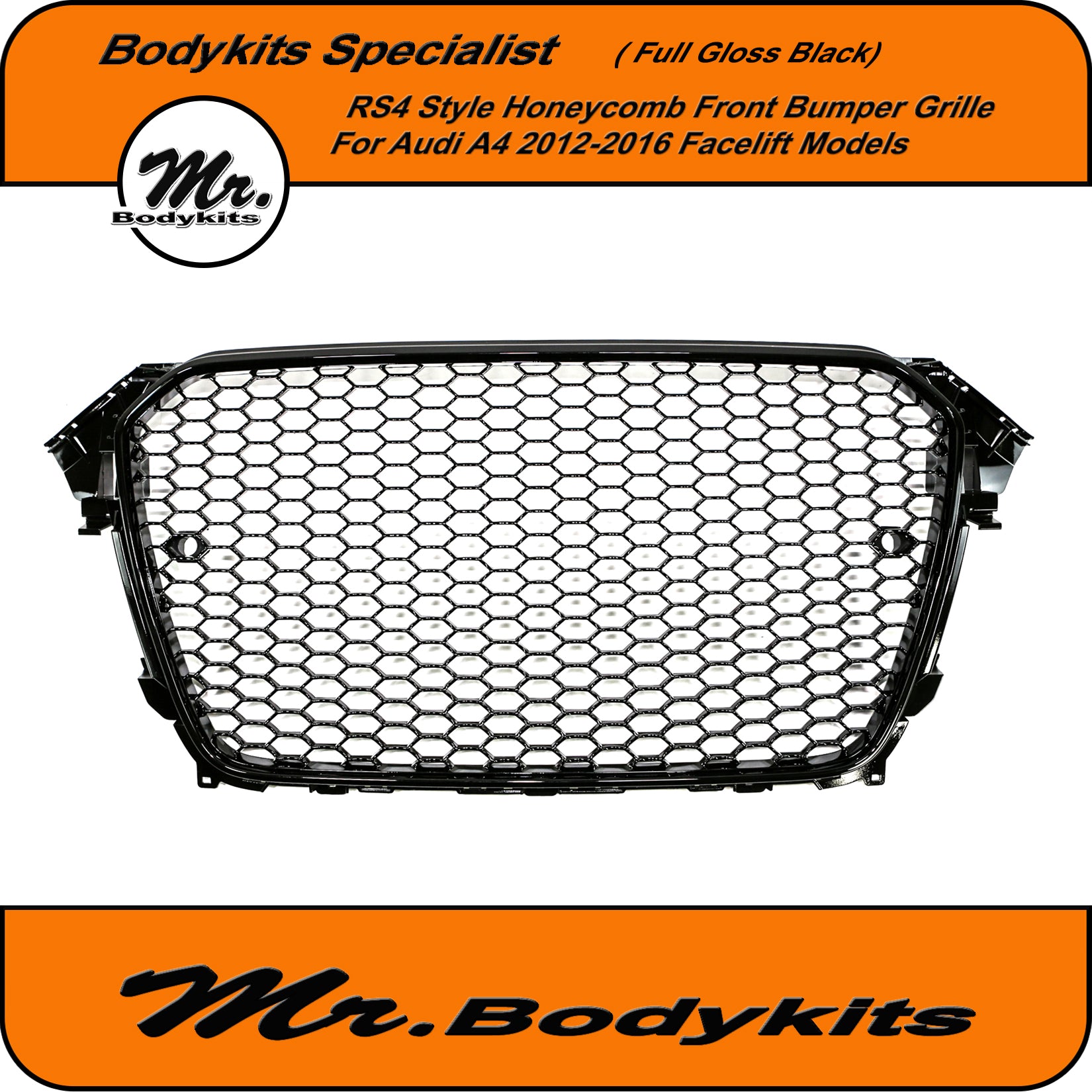 For Audi A4 B7 RS-style front grille, glossy black