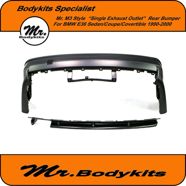 BMW E36 M3 Style Rear Bumper With Single Exhaust Diffuser For 3 Series