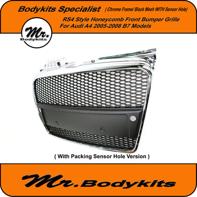 Mr. Chrome Frame RS4 Style Honeycomb Front Bumper Grille For Audi A4 B7 2005-2008