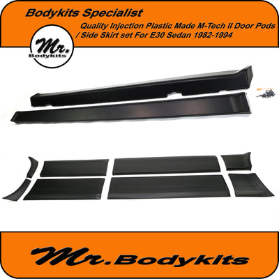 Plastic M-Tech 2 Side Skirts & Door Panel Set For BMW E30 1982-1994 Sedan (10PCS)