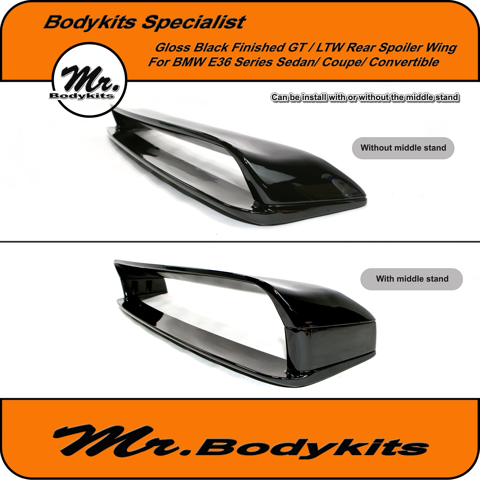 E36 Rear Window Spoiler Gloss Black Finished GT/ LTW Rear Spoiler For BMW E36 Coupe/Sedan/Conv ...