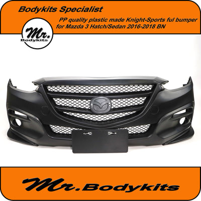 Plastic Knight-Sports Complete Front Bumper - Mazda 3 2016-2018 Sedan/Hatch BN