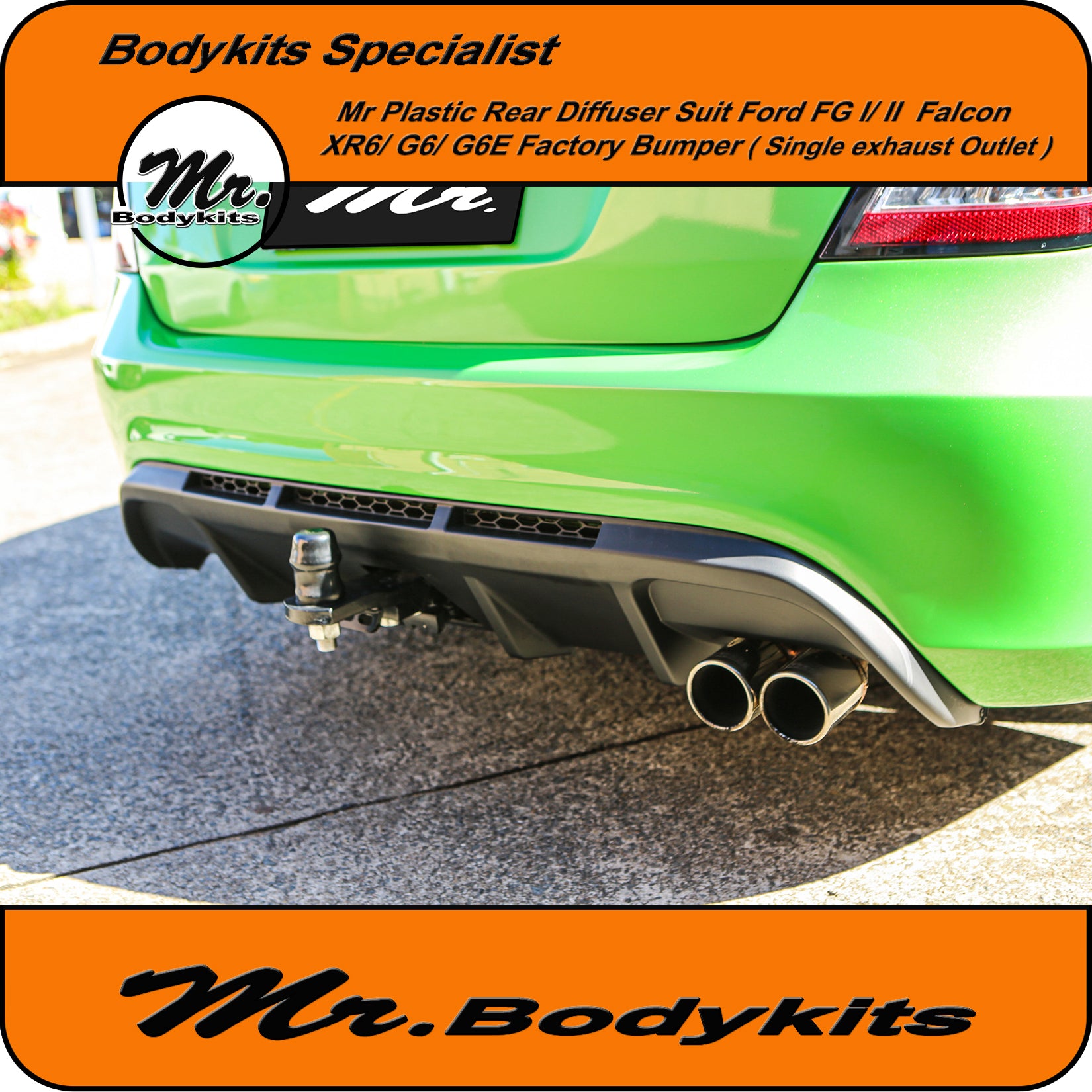 Mr Rear Bumper Diffuser Plastic Single Exhaust Outlet For Ford Falcon ...