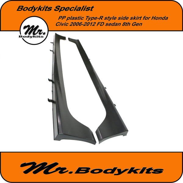 JDM Style Unpainted Plastic Side Skirts For Honda Civic 4DR 2006-2011 – FD/FD2 TypeR Look, 2-Piece Set