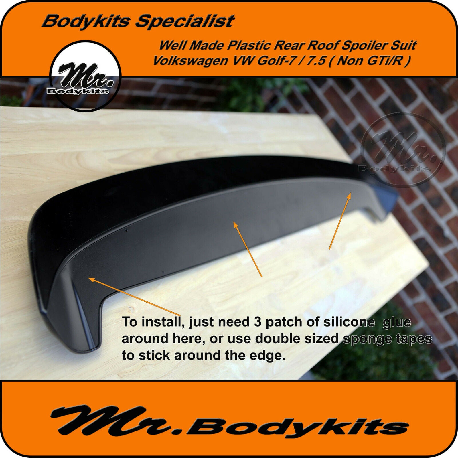 VW Golf 7/ 7.5 Plastic Rear Roof Spoiler Wing (Suit TSI, non-GTi / R ...