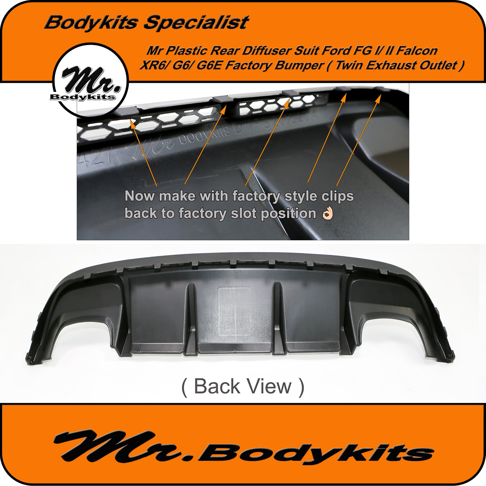 Mr Rear Bumper Diffuser Twin Exhaust Outlet For Ford Falcon FG XR & G6 ...