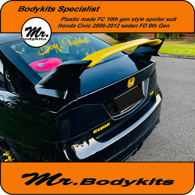 Plastic made FC/FK (10th gen) Type-R style rear boot spoiler kits suit 8th gen Honda Civic sedan 06-12 FD
