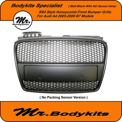 Mr. Matte Black RS4 Style Honeycomb Front Bumper Grille For Audi A4 B7 2005-2008