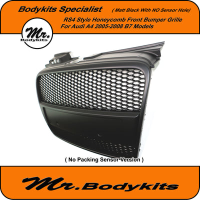 Mr. Matte Black RS4 Style Honeycomb Front Bumper Grille For Audi A4 B7 2005-2008