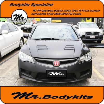 Honda Civic FD Type-R Style Plastic Front Bumper For 2006-2012 Sedan 8th Gen (w/ Optional Front Lip)