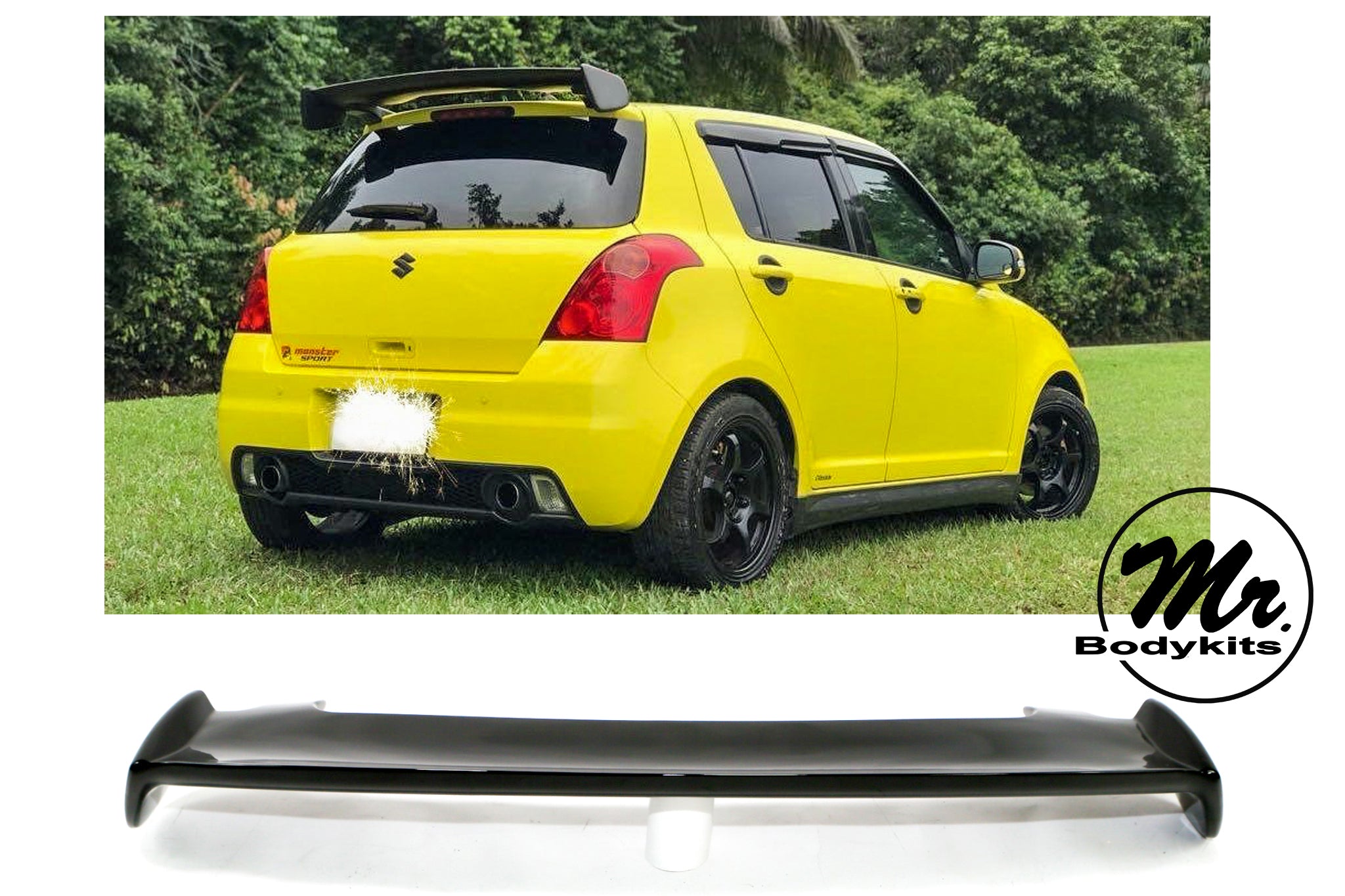 Swift Rear Spoiler Mr. Gloss Black Finished JDM Style Rear Roof Spoiler For Suzuki Swift ...